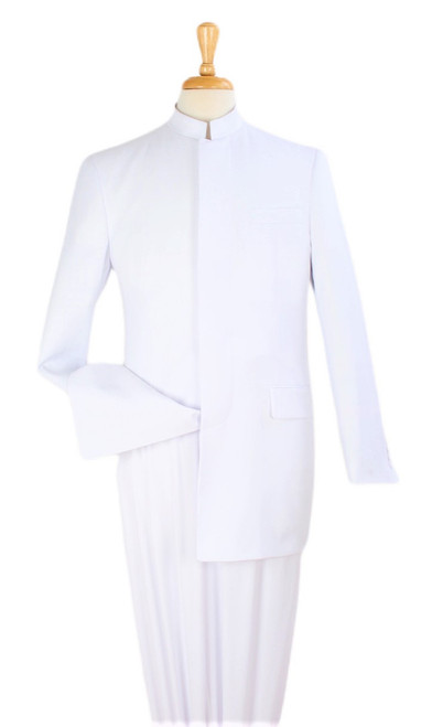 Men's Hidden-Button Banded Collar Clerical Suit - 4 Colors Available